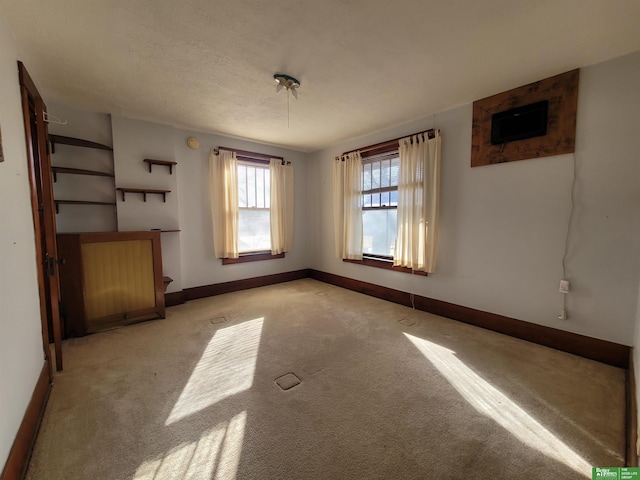 spare room with light carpet and a textured ceiling