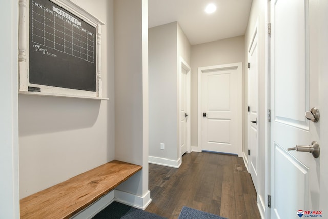 mudroom with dark wood-type flooring