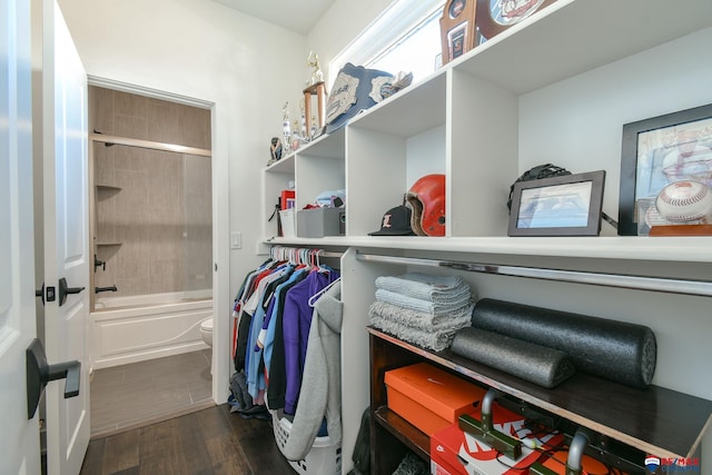 spacious closet featuring dark hardwood / wood-style floors