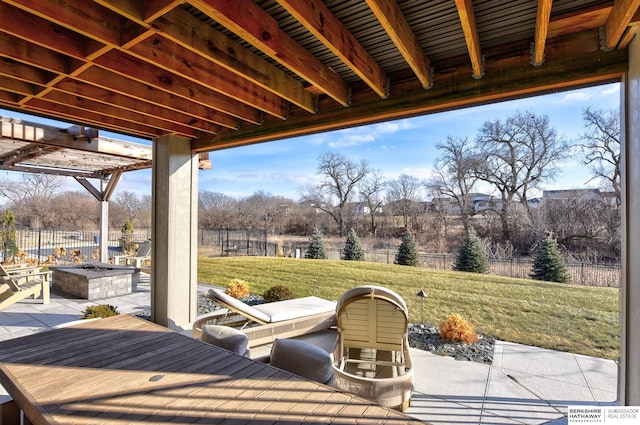 view of patio featuring a fire pit