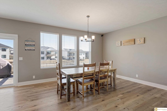 dining space with a chandelier and hardwood / wood-style floors