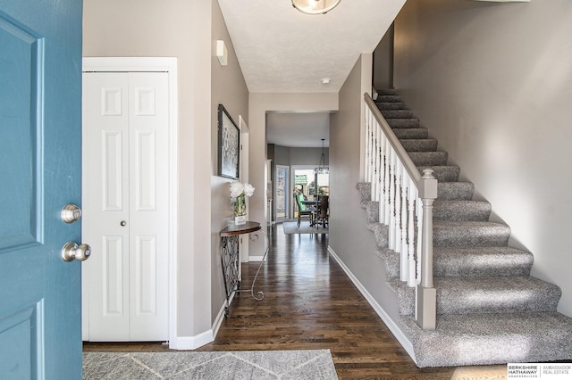 foyer entrance featuring dark wood-type flooring