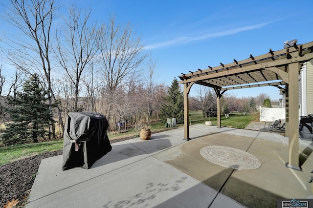 view of patio / terrace featuring area for grilling and a pergola