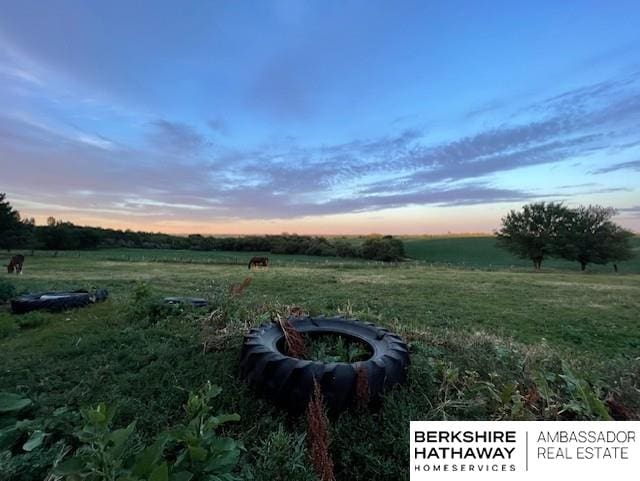 yard at dusk with a rural view