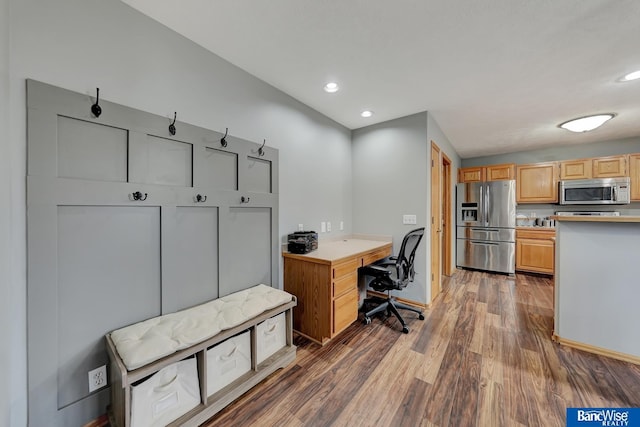 office space featuring dark hardwood / wood-style flooring