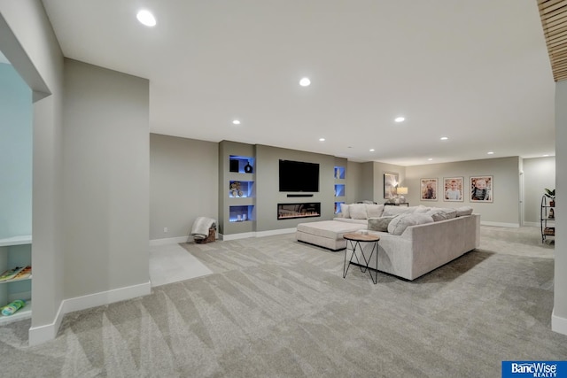 living room with light colored carpet