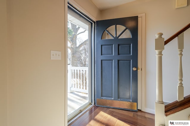 entrance foyer featuring wood-type flooring