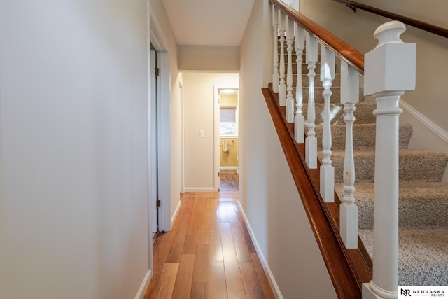 hallway with hardwood / wood-style flooring