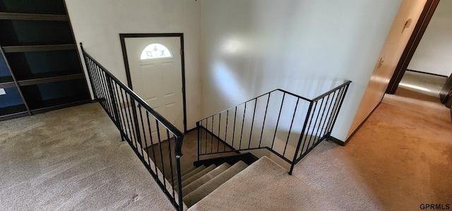 stairs featuring carpet floors