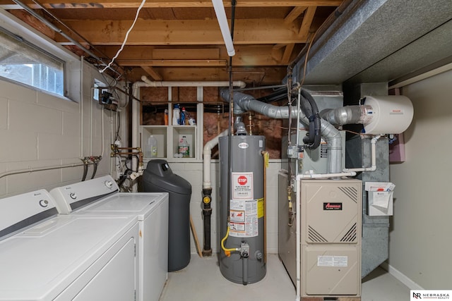 interior space featuring water heater and washing machine and dryer