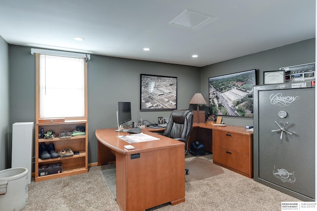 office space with light colored carpet