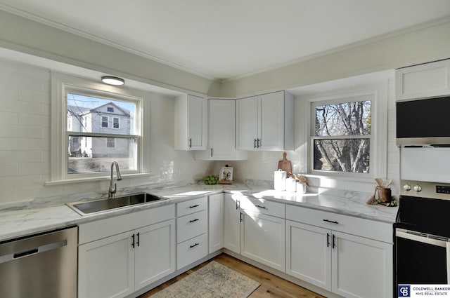 kitchen featuring white cabinetry, appliances with stainless steel finishes, sink, and backsplash