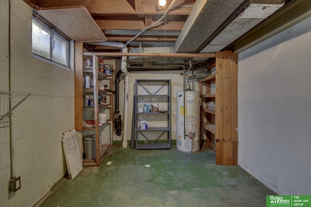 basement featuring water heater