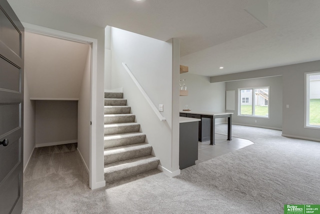 stairs featuring carpet floors