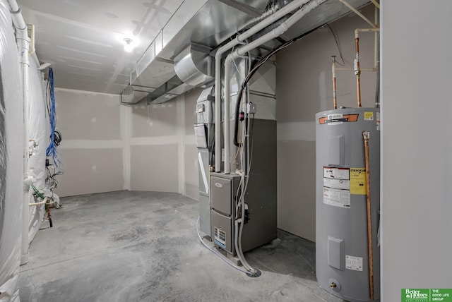 utility room with water heater and heating unit