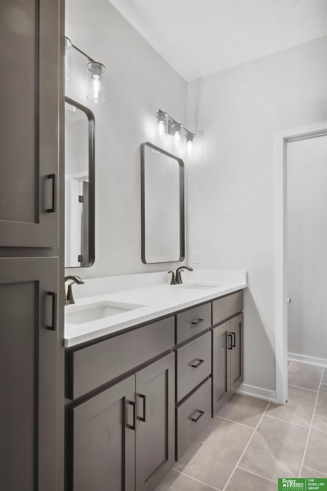 bathroom with vanity and tile patterned floors