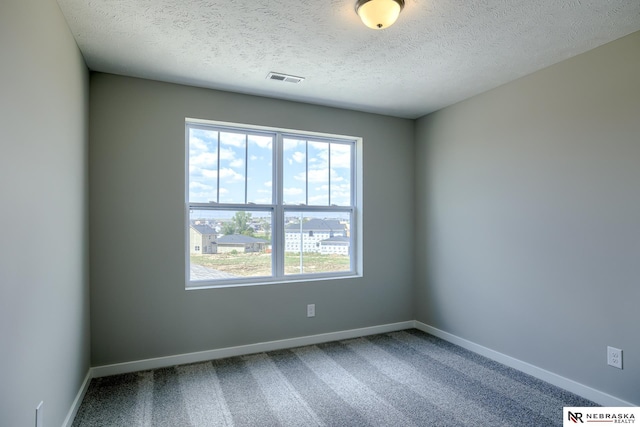 empty room with carpet and a textured ceiling