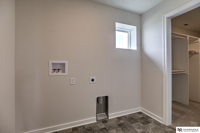 laundry area featuring hookup for an electric dryer and hookup for a washing machine