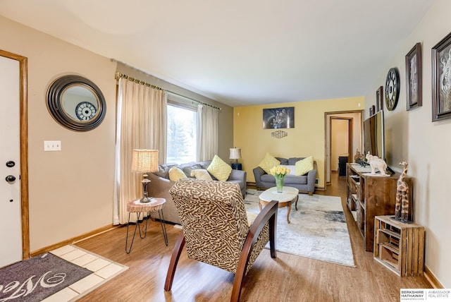 living room with light hardwood / wood-style flooring