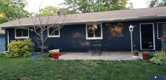 back of house featuring a patio and a lawn