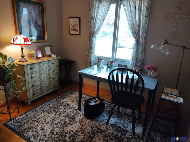 home office featuring hardwood / wood-style floors