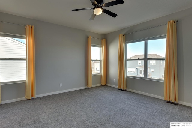 unfurnished room with carpet floors and ceiling fan