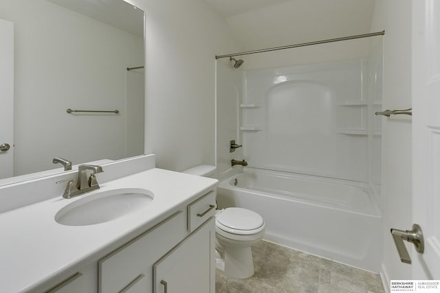 full bathroom with shower / bath combination, vanity, and toilet