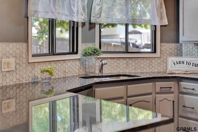 kitchen with sink, backsplash, and white cabinets