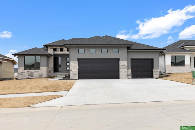 prairie-style house with a garage