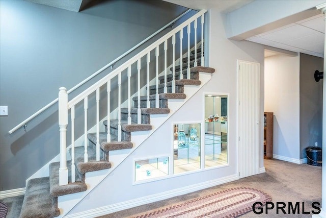 stairway with carpet floors