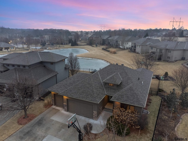 view of aerial view at dusk