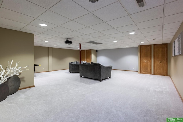 unfurnished living room with light colored carpet