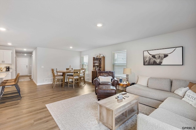 living room with light wood-type flooring