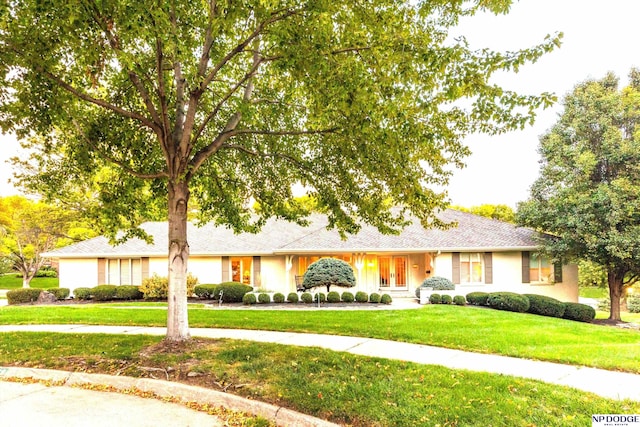 ranch-style home with a front lawn