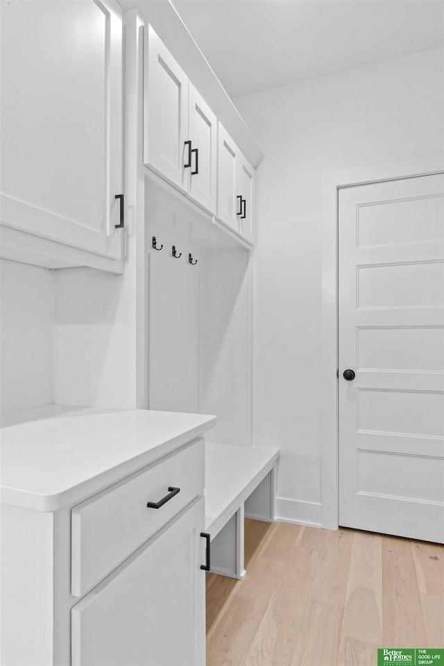 mudroom featuring light hardwood / wood-style flooring