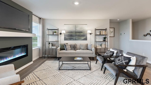 living room with light hardwood / wood-style flooring