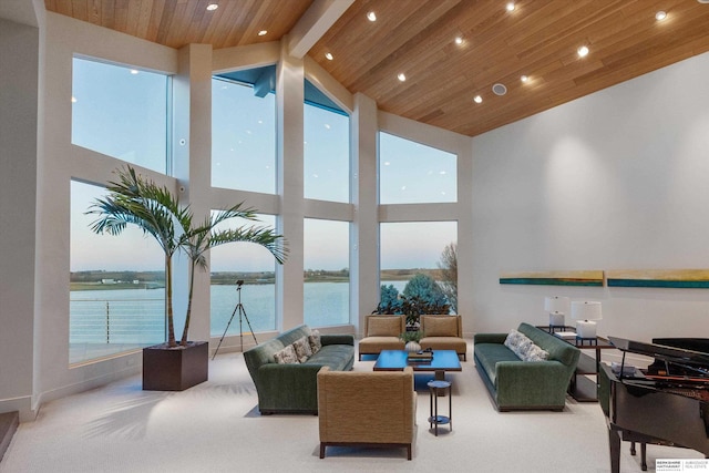 building lobby featuring a water view