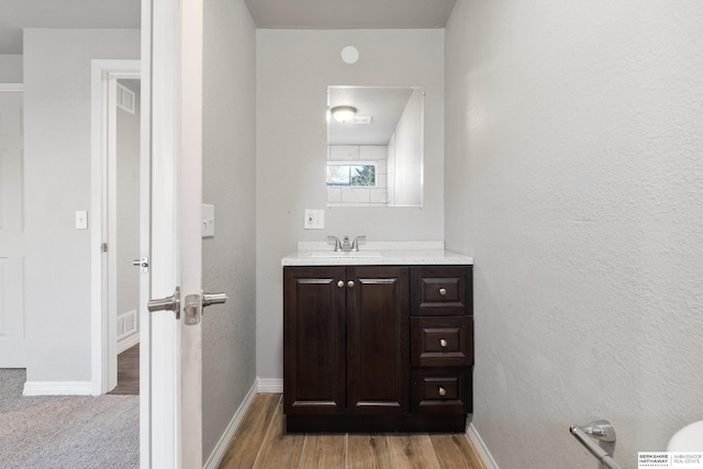 bathroom with vanity and hardwood / wood-style floors