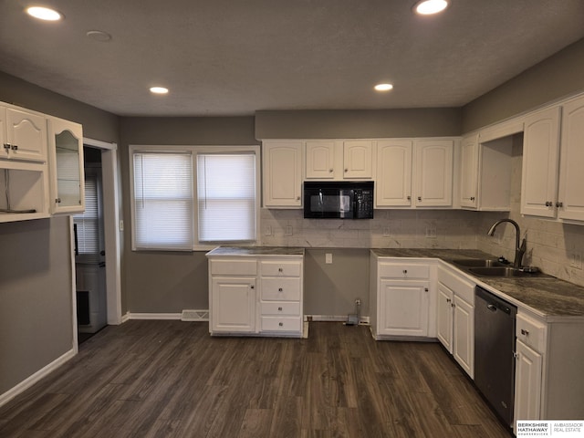 kitchen with white cabinetry, sink, dark hardwood / wood-style floors, and dishwasher