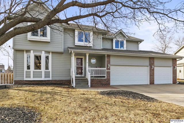 view of front property with a front lawn and covered porch