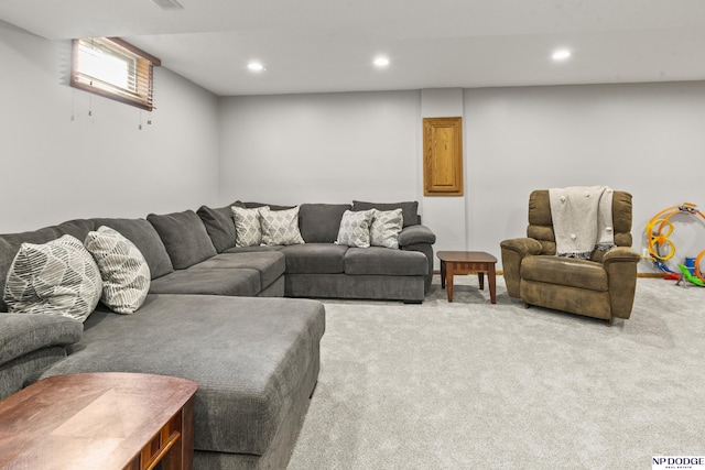 living room with light colored carpet