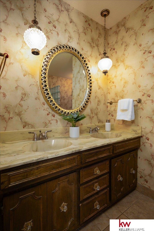 bathroom with vanity and tile patterned floors