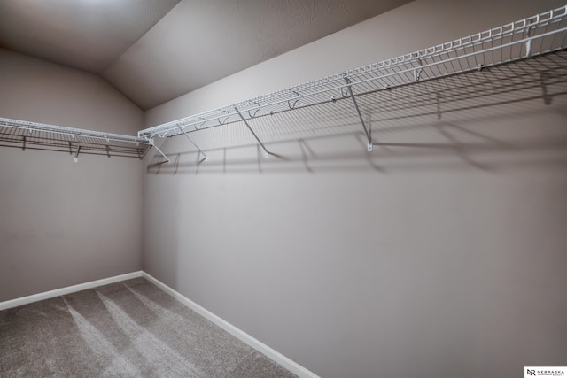 spacious closet featuring carpet and lofted ceiling