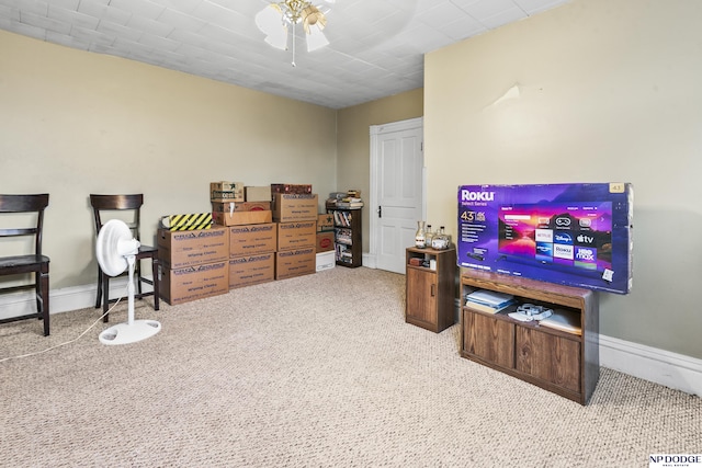 interior space featuring light colored carpet