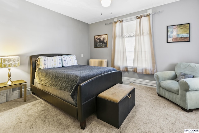 carpeted bedroom featuring radiator heating unit