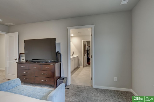 interior space featuring light colored carpet