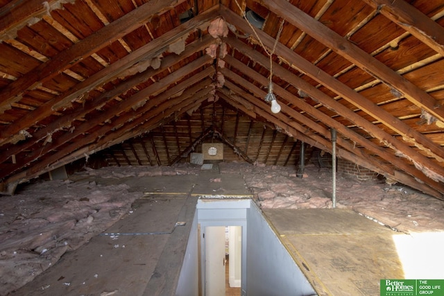 view of unfinished attic