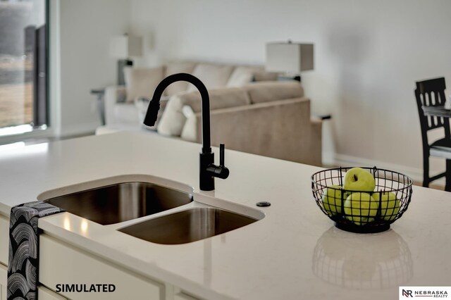 room details featuring light countertops and a sink