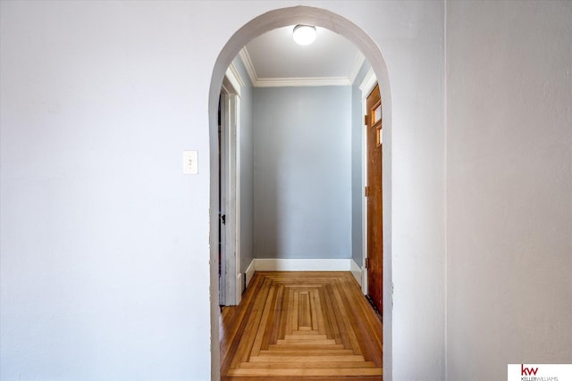 hallway with crown molding