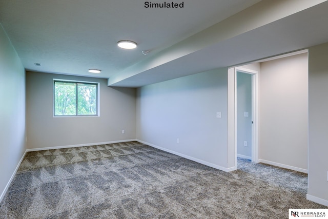 basement with carpet flooring